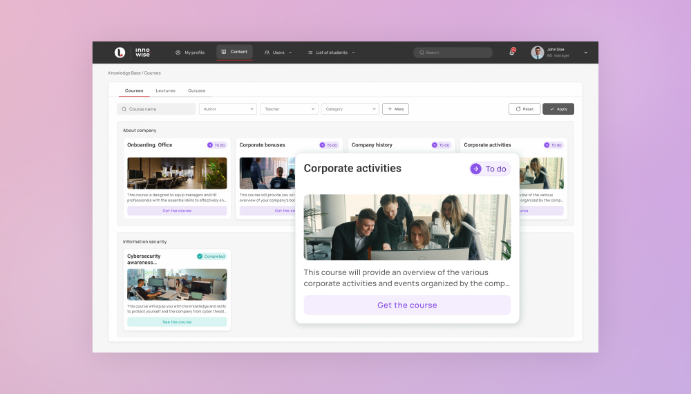 Custom LMS platform for Innowise’s global workforceю.