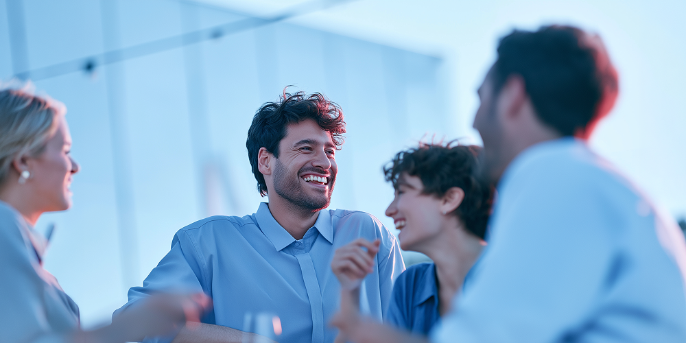 Young adults chatting at an in-person social meetup, showing social discovery dating.