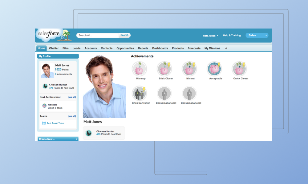 Tracker produktywności "Big Game Hunter" firmy Salesforce do grywalizacji zarządzania wydajnością