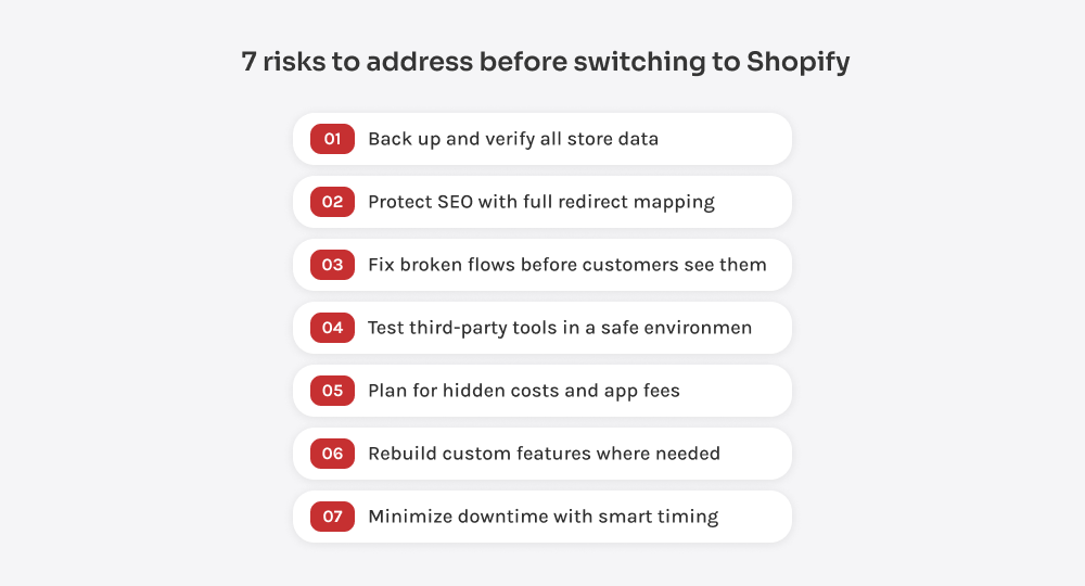 7 risico's die je moet afhandelen voordat je migreert naar Shopify