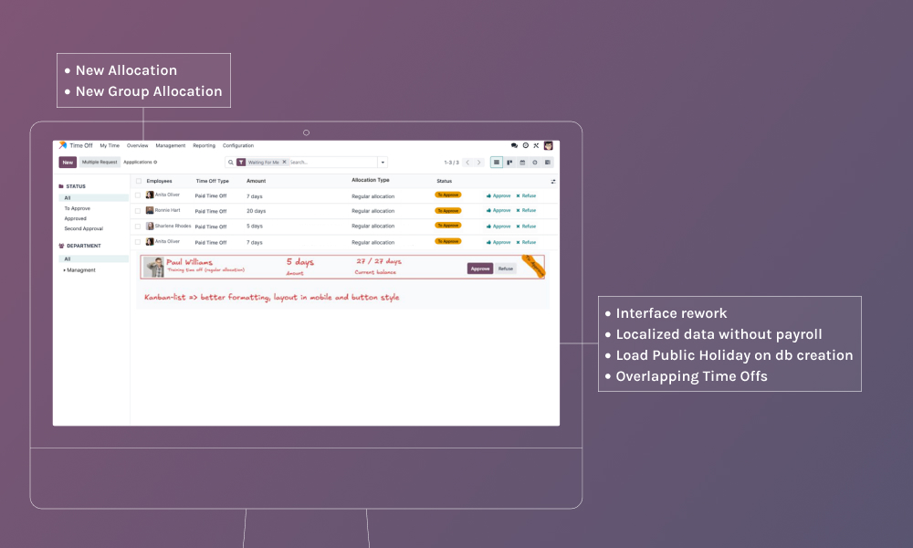 updated HR, payroll and time-off module in Odoo 19