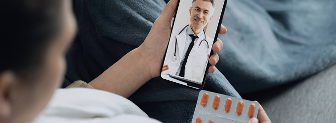 Telemedicine appointment in progress: patient consults physician online for remote healthcare support.