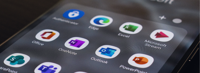 Startscherm van mobiele apparaten met zakelijke productiviteits- en samenwerkingsapps voor IT-teambeheer