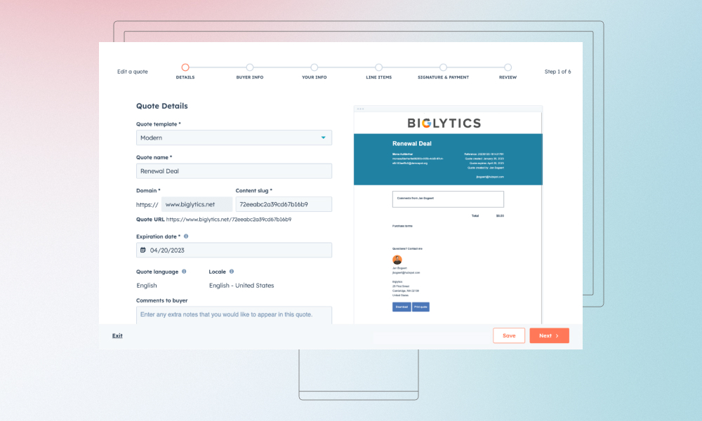 L'interface Commerce Hub de HubSpot