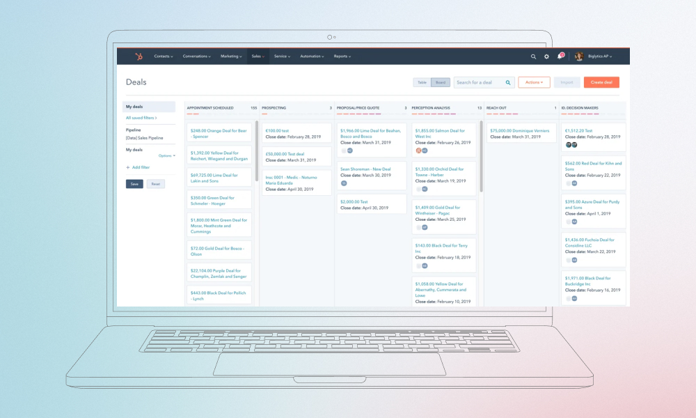 L'interface Sales Hub de HubSpot