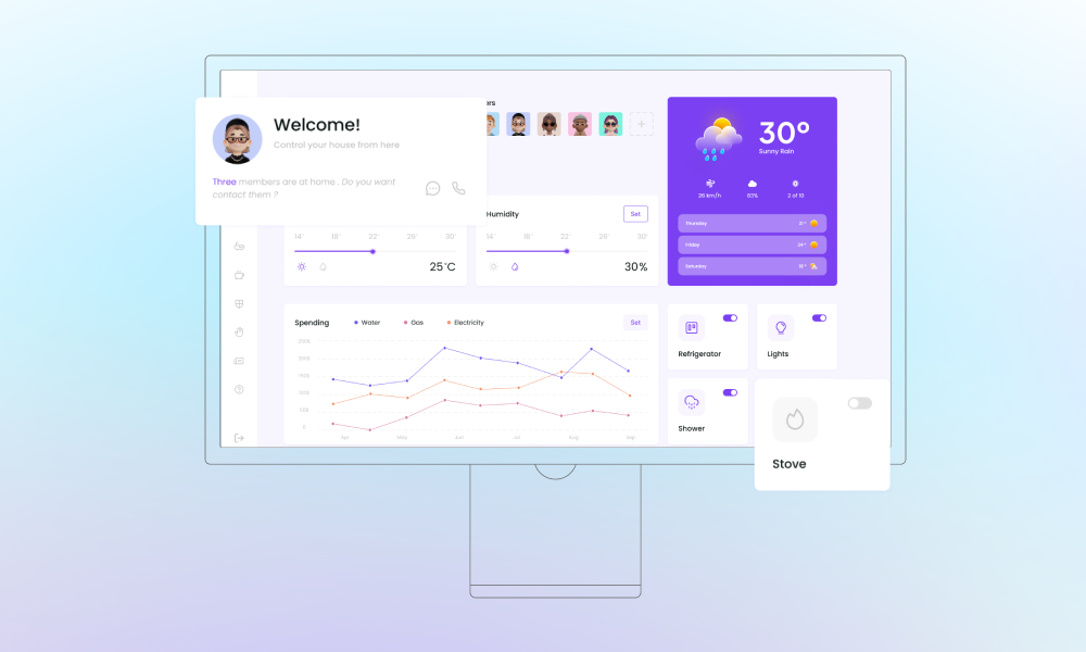 Instrumentpanel för smarta hem med centrala mätvärden