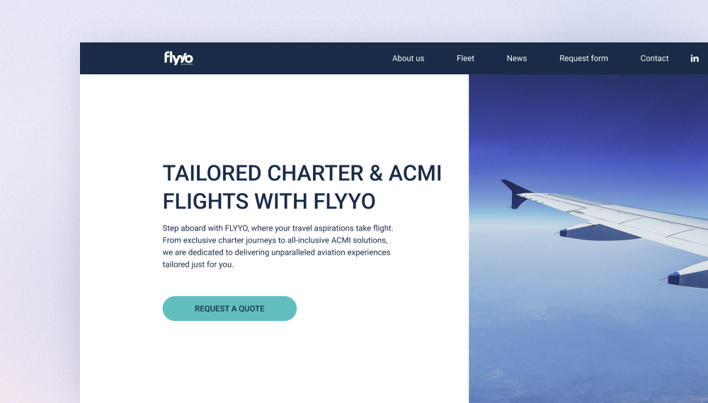 Multi-page charter airline website for a startup air carrier..