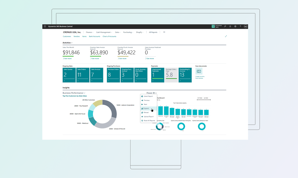 Microsoft Dynamics 365 Business Central instrumentpanel för finans- och kontanthantering