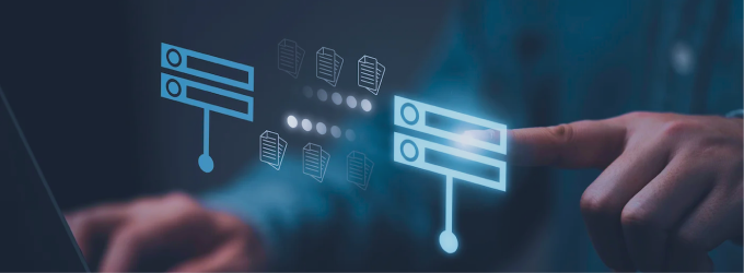 Data engineer interacts with a visual dashboard to orchestrate real-time data synchronization across systems.
