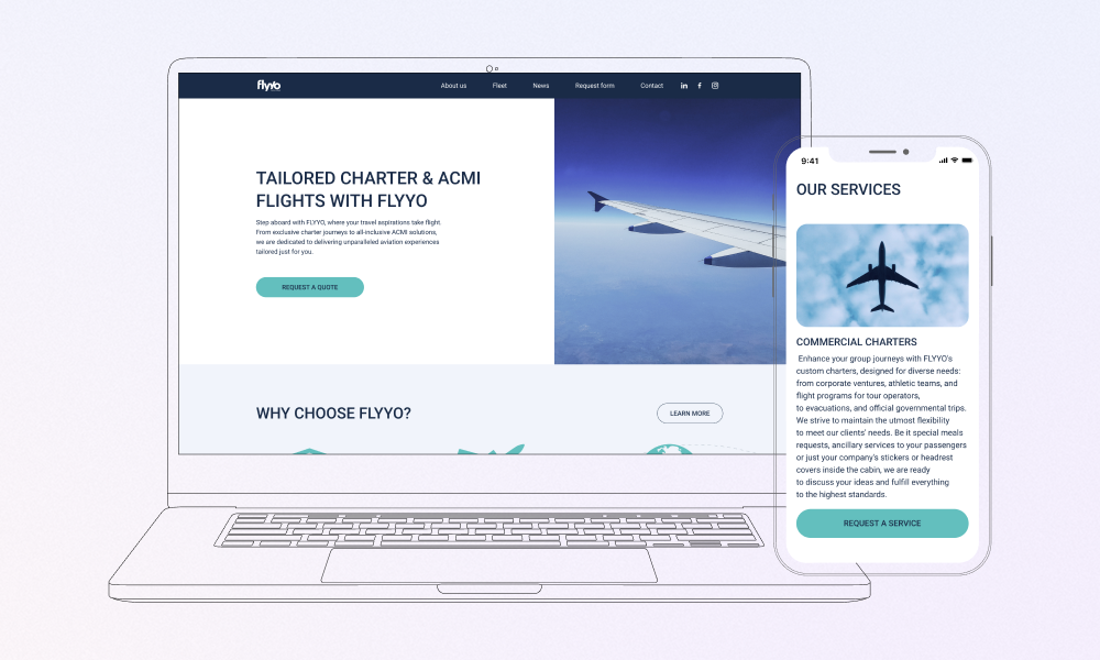the desktop and mobile FLYYO website interface