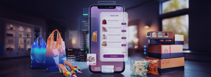Unified digital commerce interface showing product catalogs and order management