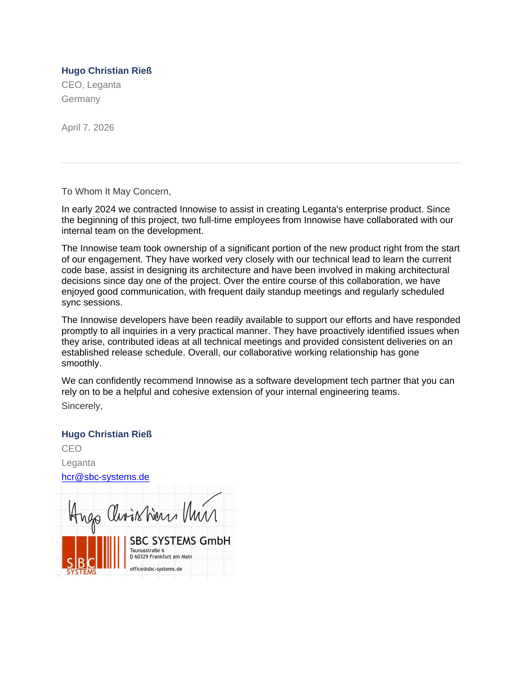 Letter of recommendation
