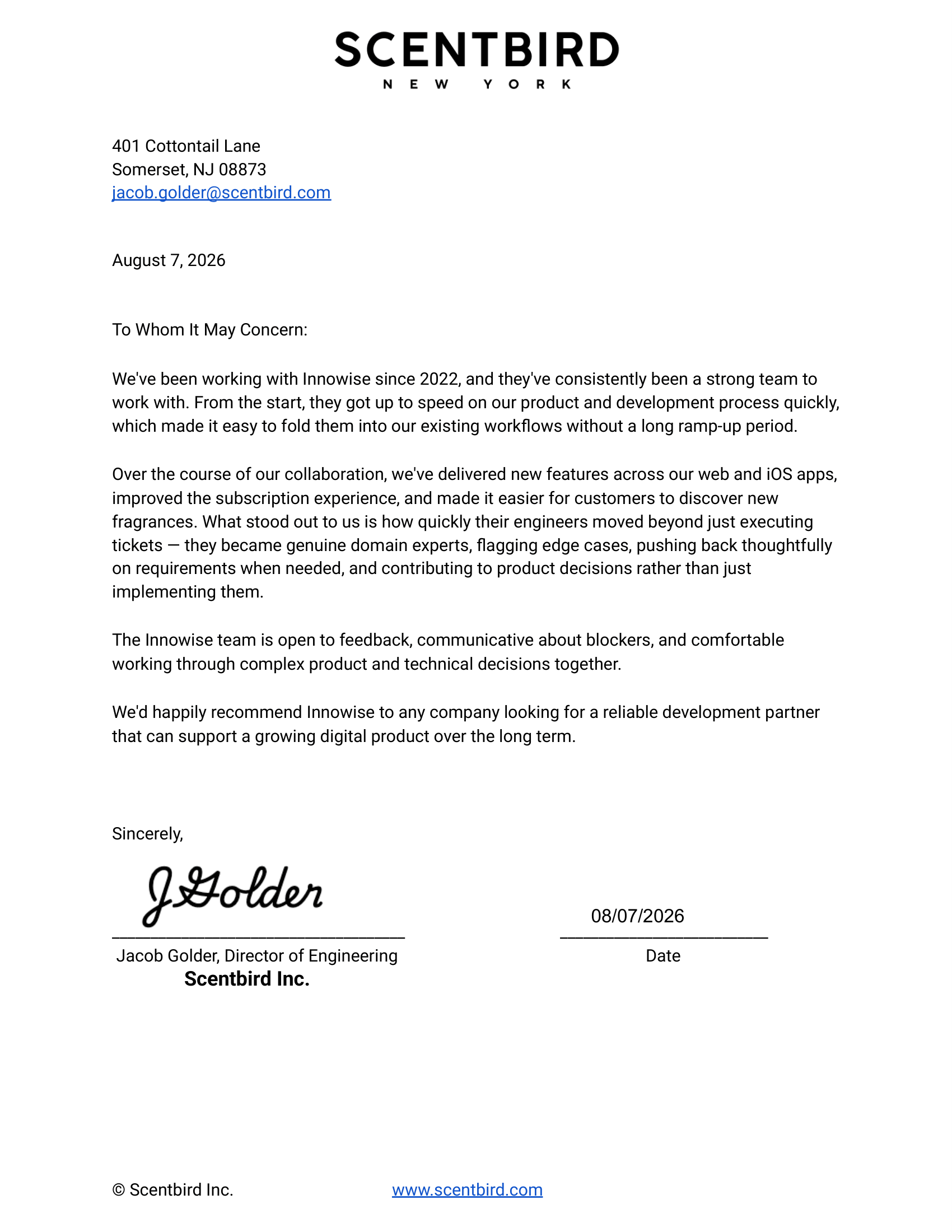Letter of recommendation, Page 1