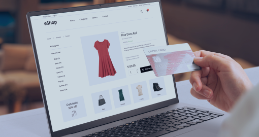 Online clothing store with secure payment input via laptop interface.