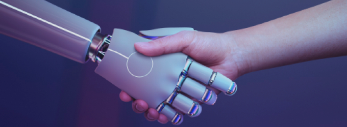 AI and human artistry merging to co-create immersive entertainment, where machine logic fuels creative imagination.