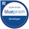 Blue Prism Certified Developer logo.
