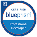 Blue Prism Certified Professional Developer logo.