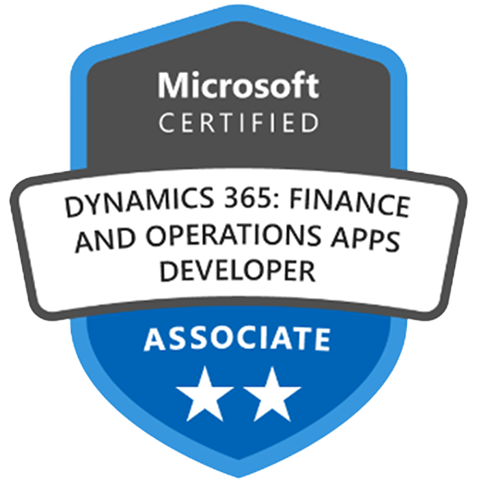 Dynamics 365_ Finance and Operations Apps Developer Associate logo.
