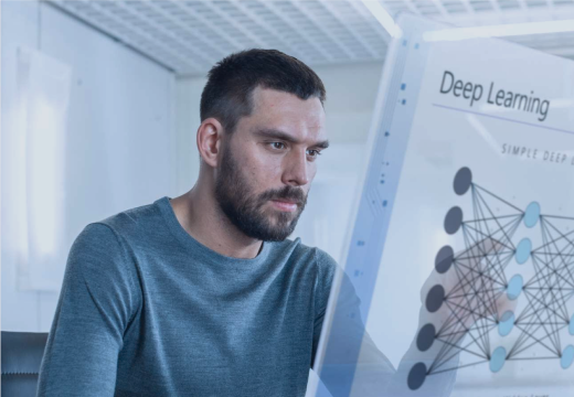 AI engineer optimizing deep learning algorithms on a neural network development dashboard.