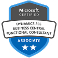Microsoft Certified: Dynamics 365 Business Central Functional Consultant Associate logo.